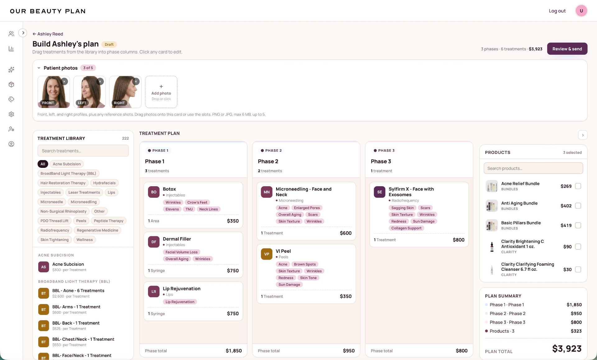 Treatment plan builder with three phases