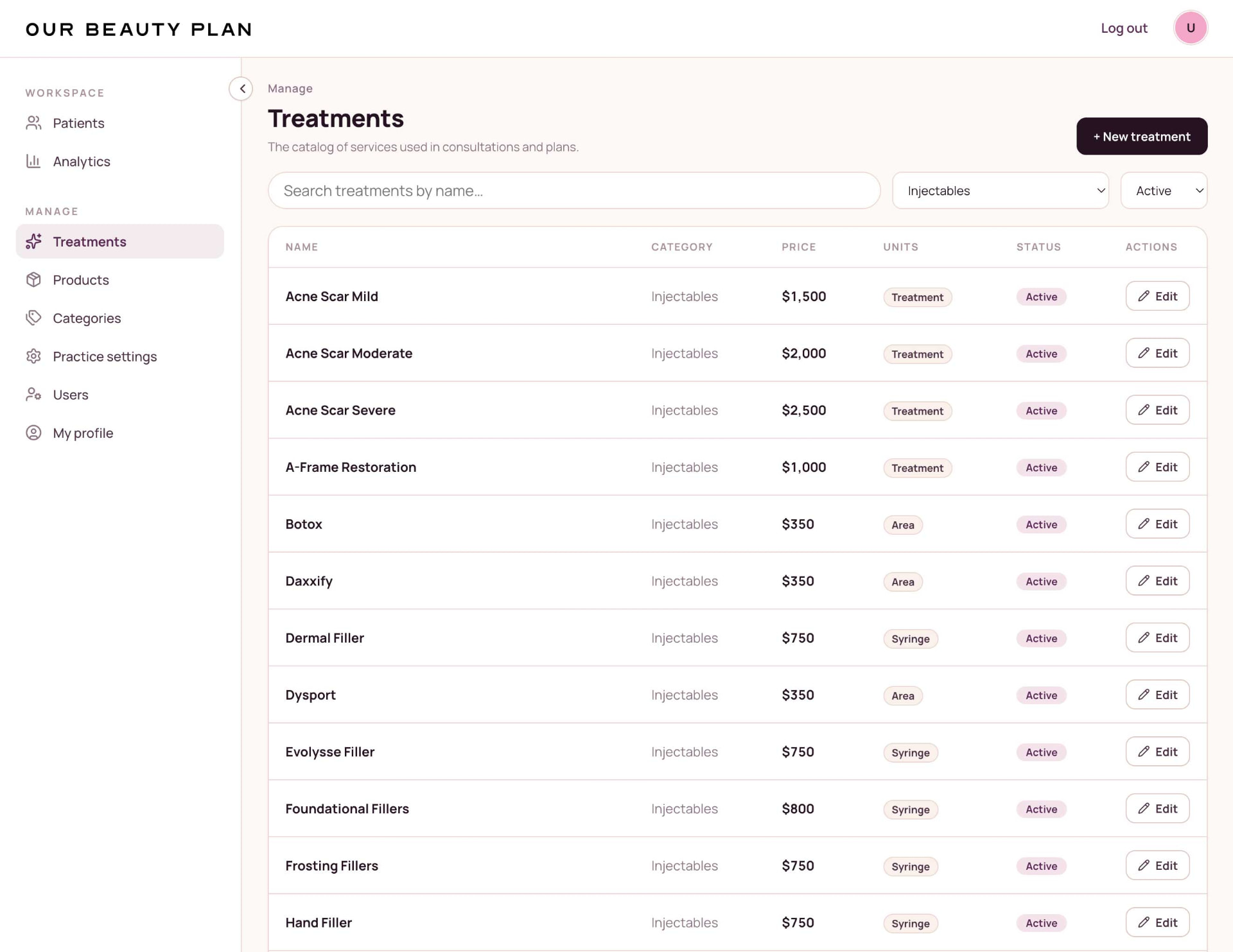 Treatments catalog