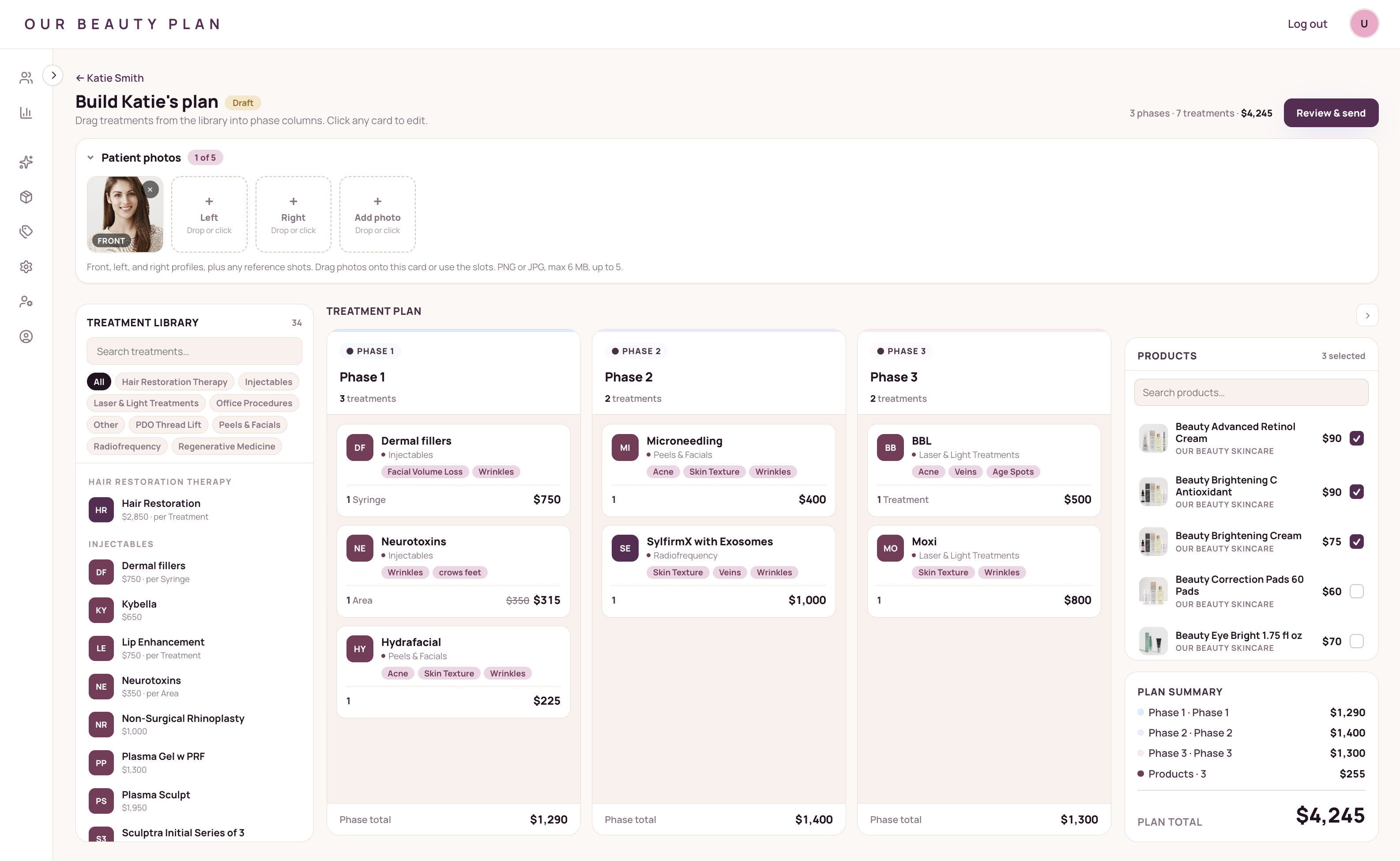 The new board-style plan builder, with phases side by side and a running plan total