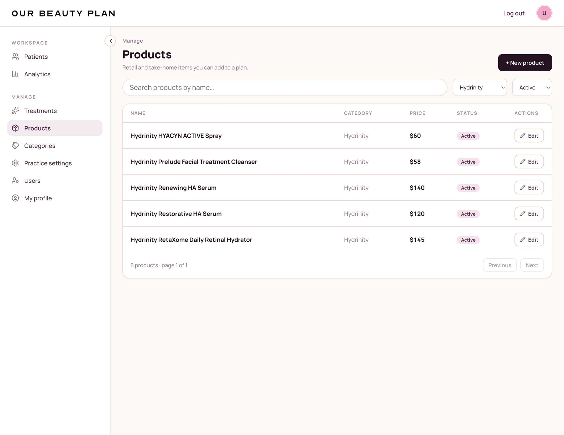 Products catalog